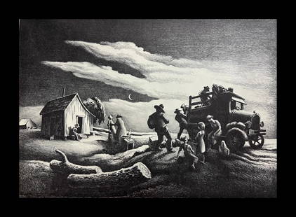 Thomas Hart Benton, Departure Of The Joads, 1939: Artist: Thomas Hart Benton (1889-1975) was an American painter and muralist. Along with Grant Wood and John Steuart Curry, he was at the forefront of the Regionalist art movement. The fluid, sculpted