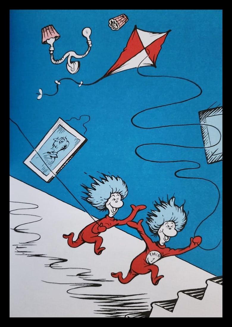 Dr. Seuss 'The Cat in the hat - 1957": Dr. Seuss Title: Dr. Seuss 'The Cat in the hat - 1957" Medium: Offsetlithograph Date Of Print: 1985 Approximate Image Size: 9 x 6.5 inches. Approximate size with mat: 11 x 14 inches. Mat: Professional