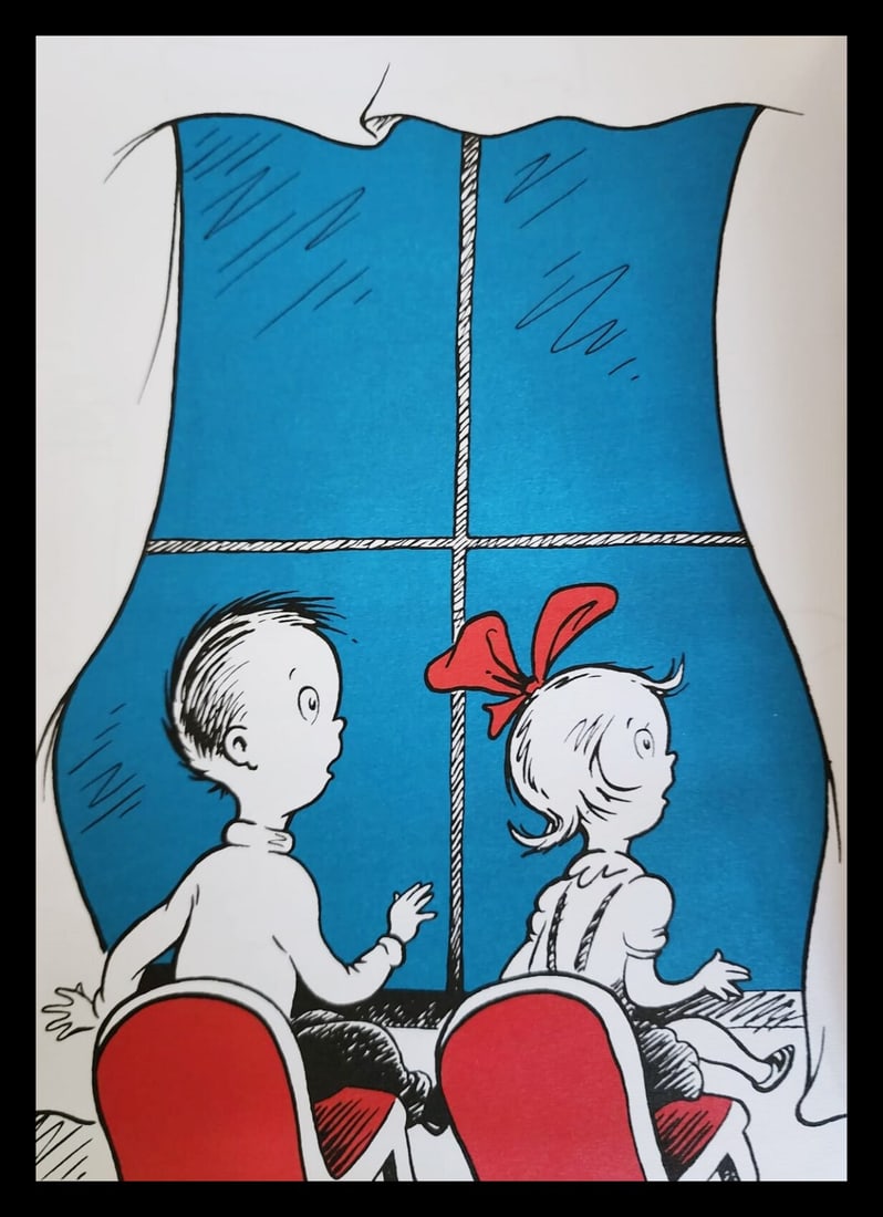 Dr. Seuss 'The Cat in the hat - 1957": Dr. Seuss Title: Dr. Seuss 'The Cat in the hat - 1957" Medium: Offsetlithograph Date Of Print: 1985 Approximate Image Size: 9 x 6.5 inches. Approximate size with mat: 11 x 14 inches. Mat: Professional