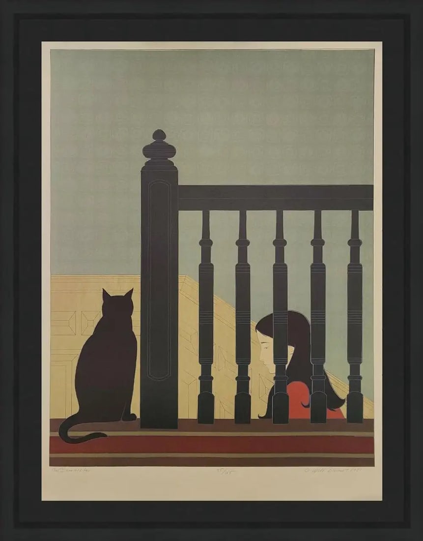 Will Barnet THE BANNISTER 1981: Lithograph on arches paper. Hand signed, dated titled and numbered in pencil by the artist. From the deluxe edition of 125. Image size 32 x 25 inches. Sheet size 36 x 26.5 inches. Published by Circle