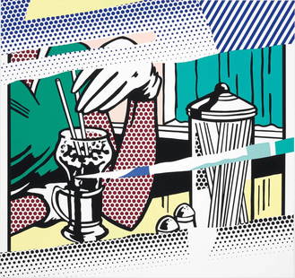 Roy Lichtenstein REFLECTIONS ON SODA FOUNTAIN 1991: Hand signed, numbered and dated in pencil. Screenprint in colors, on Rives BFK. (C. 257; G. 1498). Co-published by the artist and Gemini G.E.L., Los Angeles, with their blinds tamps and ink stamp on t