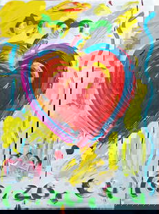 Peter Max HEART 2004: Artist: MAX, PETER (TODAY) Title: HEART Size: 16 X 12 INCHES Year: 2004 Medium: ACRYLIC ON CANVAS Edition: ORIGINAL Description: Hand signed and dated on front; Artwork is in excellent condition. Cert