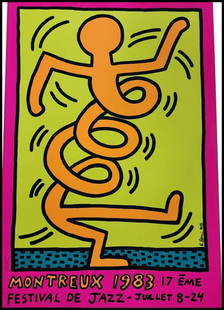 Keith Haring - Montreaux Jazz Festival Pink: Item Details Description Artist: Keith Haring Title: Montreaux Jazz Festival Year: 1983 Dimensions: 39.4in. by 27.6in. Publisher: Montreux Jazz Festival Foundation Medium: Original serigraph on paper