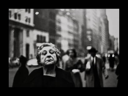 Diane Arbus, Woman on the street with her eyes closed, N.Y.C., 1956: Photographer: Diane Arbus Born: March 14, 1923, New York, New York, United States. Died: July 26, 1971, Westbeth Artists Housing, New York, United States. Diane Arbus was an American photographer. Arb