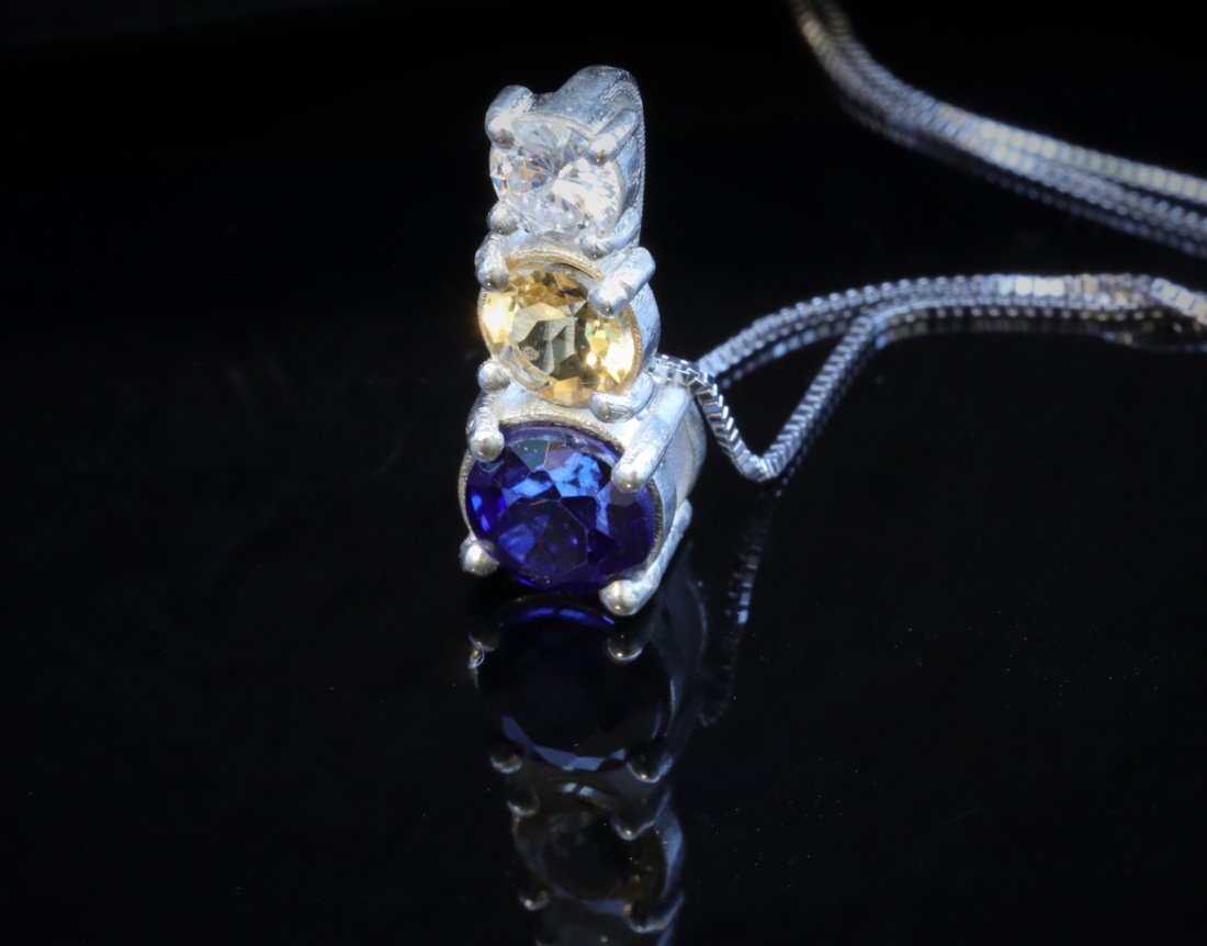Fine Jewelry Natural  Diamond Sapphire & Citrine Pendant Necklace Made From 925 sterling silver (1 of 3)