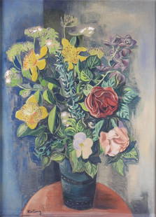 Moise KISLING (1891-1953) : Fleurs. Estampe selon procÃ©dÃ© Spitzer numÃ©rotÃ©e 104/250. Etiquette: Moise KISLING (1891-1953) : Fleurs. Estampe selon procÃ©dÃ© Spitzer numÃ©rotÃ©e 104/250. Etiquette de l'Ã©diteur au dos. 73 x 52 cm