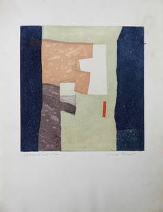 Max PAPART (1911-1994): Sans titre. Gravure en couleurs signÃ©e. 50 x 40 cm (traces d'humiditÃ©): Max PAPART (1911-1994): Sans titre. Gravure en couleurs signÃ©e. 50 x 40 cm (traces d'humiditÃ©)