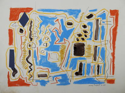 Max PAPART (1911-1994): Sans titre. Dessin Ã l'aquarelle et crayon gras et collage. SignÃ©e et: Max PAPART (1911-1994): Sans titre. Dessin Ã l'aquarelle et crayon gras et collage. SignÃ©e et datÃ©e 10.58 en bas Ã droite. 38 x 46 cm. Traces d'humiditÃ©.