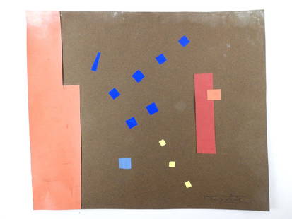 Max PAPART (1911-1994): Composition sans titre. Collage. SignÃ© et dÃ©dicacÃ©" pour mon ami Jacques,: Max PAPART (1911-1994): Composition sans titre. Collage. SignÃ© et dÃ©dicacÃ©" pour mon ami Jacques, Paris, juillet 1958". 38 x 44 cm (usures dans les bords).