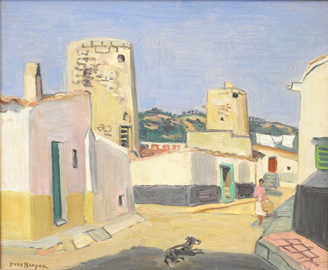 Yves BRAYER (1907-1990): Rue des moulins Ã Palma. Huile sur toile. SignÃ© en bas Ã gauche et: Yves BRAYER (1907-1990): Rue des moulins Ã Palma. Huile sur toile. SignÃ© en bas Ã gauche et titrÃ© au dos. 38 x 46 cm. Cadre Raphael. Joint : certificat d'Yves Brayer, Paris 11 dÃ©cembre