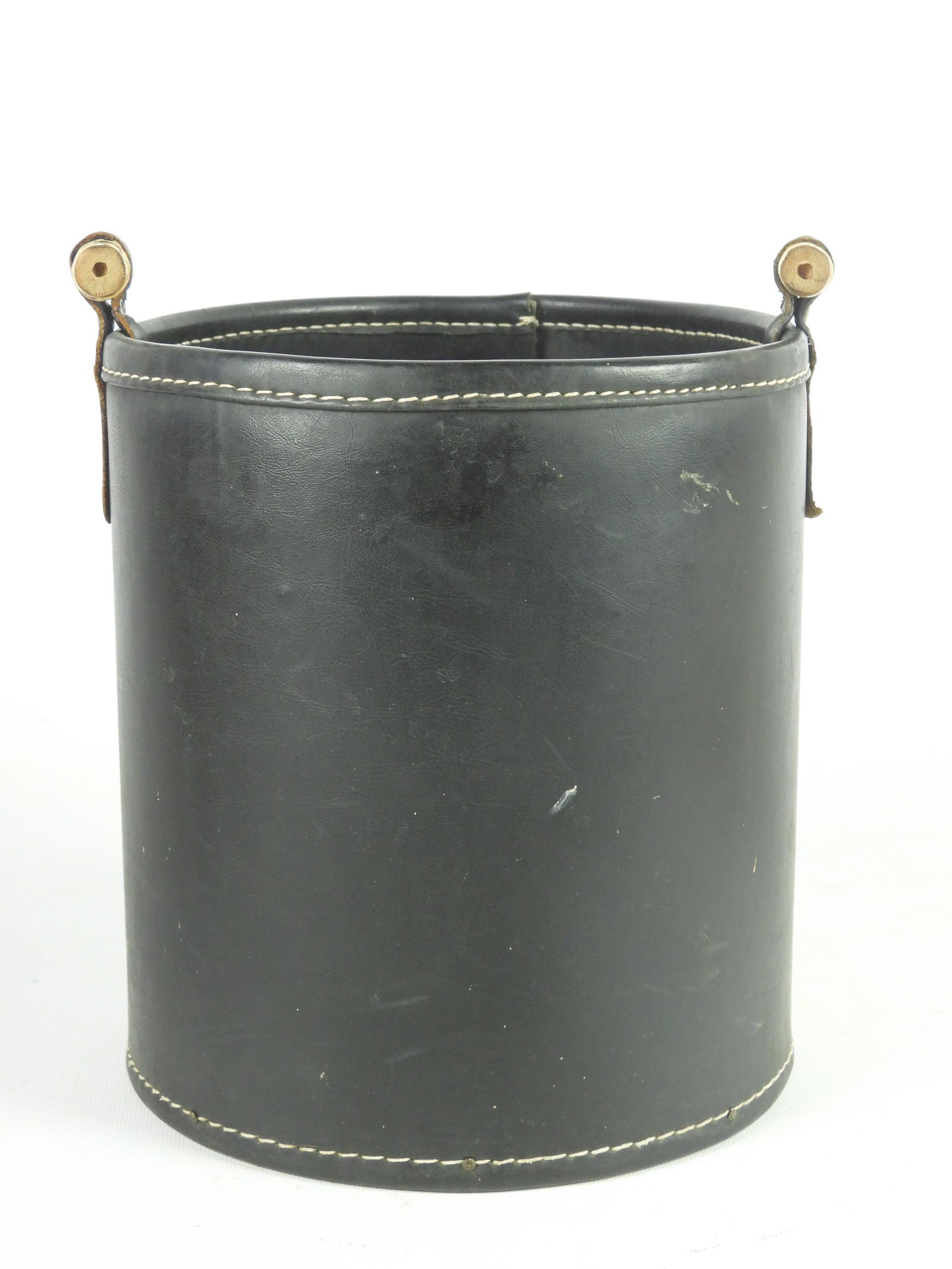 Jacques ADNET (1900-1984) : Corbeille Ã  papier gainÃ©e de skai; les anses enserrent des Ã©lÃ©ments (1 of 4)