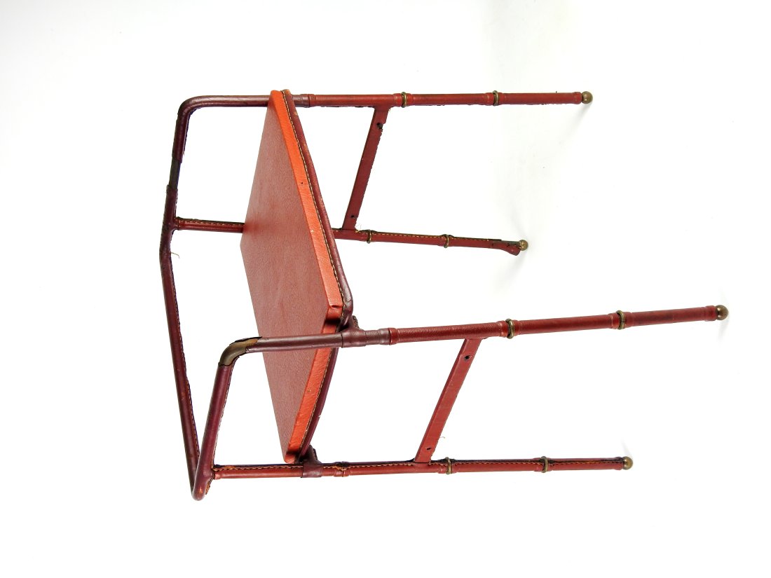 Jacques ADNET (1900-1984) : Chevet Ã  armature en mÃ©tal gainÃ© de cuir rouge, assise en skaÃ¯, (1 of 8)