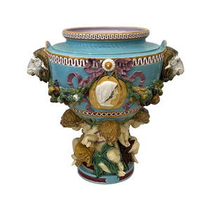 Monumental MINTON Majolica Vase designed by Albert Carrier Belleuse.