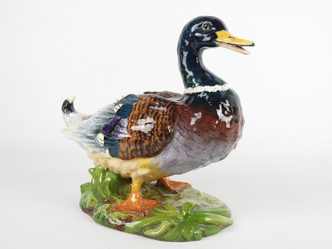 JEROME MASSIER Very Rare Mallard Figural French Majolica planter.: JEROME MASSIER Very Rare Mallard Figural French Majolica planter. Shape no.1573. One of the very few examples produced by the factory. Signed on base. JÃ‰RÃ”ME MASSIER - VALLAURIS - FRANCE. 11 3