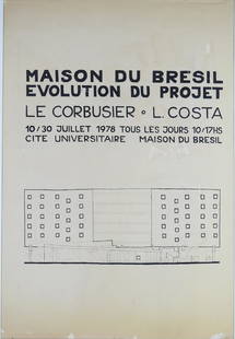 LE CORBUSIER ET COSTA: Maison du BrÃ©sil, Ã©volution du projet. LE CORBUSIER - L. COSTA. 10/30 juillet 1978. CitÃ© universitaire Maison du BrÃ©sil. Encre. 70 x 48 cm. Usures, dÃ©chirures.