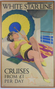 WHITE STAR LINE: WHITE STAR LINE: cruises from 1 per day. Affiche en couleurs imprimÃ©e chez The Baynard press Ã Londres. 99x63cm. EncadrÃ©e sous verre.