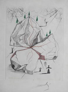 DALI: Salvador DALI (1904-1989) : Montagne de paix. Planche de la sÃ©rie des PoÃ¨mes de Mao Tse Toung (Michler et Loepsinger 215, 216). 24x18,5cm. EncadrÃ© sous verre