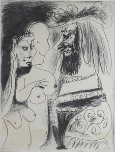 PICASSO: Pablo PICASSO (1881-1973).Le Vieux Roi, 1961. Lithographie sur papier, revÃªtue de la signature lithographiÃ©e en rouge et datÃ©e 6.1.59 dans la planche en bas Ã droite. 65 x 49 cm Ã vue