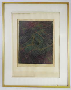 Stanley William HAYTER (1901-1988): Stanley William HAYTER (1901-1988) : Tropie Stream. Gravure en couleurs. SignÃ©, datÃ© 62, titrÃ©, numÃ©rotÃ© 4/5 et dÃ©dicacÃ©. 55 x 43 cm Ã vue. Provenance: successions John et Alic