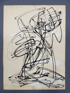 Stanley William HAYTER (1901-1988): Stanley William HAYTER (1901-1988) : Sans titre. Encre sur papier. SignÃ©, datÃ© 2.8.55 et dÃ©dicacÃ©. 32 x 23 cm (tache en haut et traces scotch, infimes dÃ©chirures sur les bords). Provena