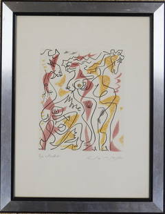 ANDRE MASSON: Andre MASSON (1896-1987)Composition au nu femininLithographie en couleursEpreuve d'artiste signee au graphite dans la marge36.5 x 27 cm a vue