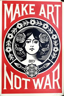 SHEPARD FAIREY: Shepard FAIREY (1970) dit ObeyMake art not warSerigraphie en couleursSigne et date 21en bas a droite au graphite dans la marge91 x 61 cm en feuillePetites pliures