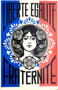 SHEPARD FAIREY: Shepard FAIREY (1970) dit ObeyLiberte, egalite, fraterniteSerigraphie en couleursSigne et date 22 en bas a droite au graphite dans la marge91 x 61 cm enfeuille