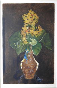 GEORGES BRAQUE: Georges BRAQUE (1882-1963) : Bouquets de fleurs. Aquatinte rÃ©alisÃ©e par Visat. SignÃ© en marge au crayon et numÃ©rotÃ© 50/300. 97 x 72 cm. Rousseurs.