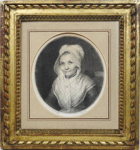 JEAN BAPTISTE ISABEY: Jean-Baptiste ISABEY (1767-1855): Portrait de femme Ã la coiffe en dentelle. Pierre noire et estompe, fusainOvale. SignÃ© Â« J.Isabey Â» en bas Ã gauche et datÃ© Â« en 1792 Â» en bas