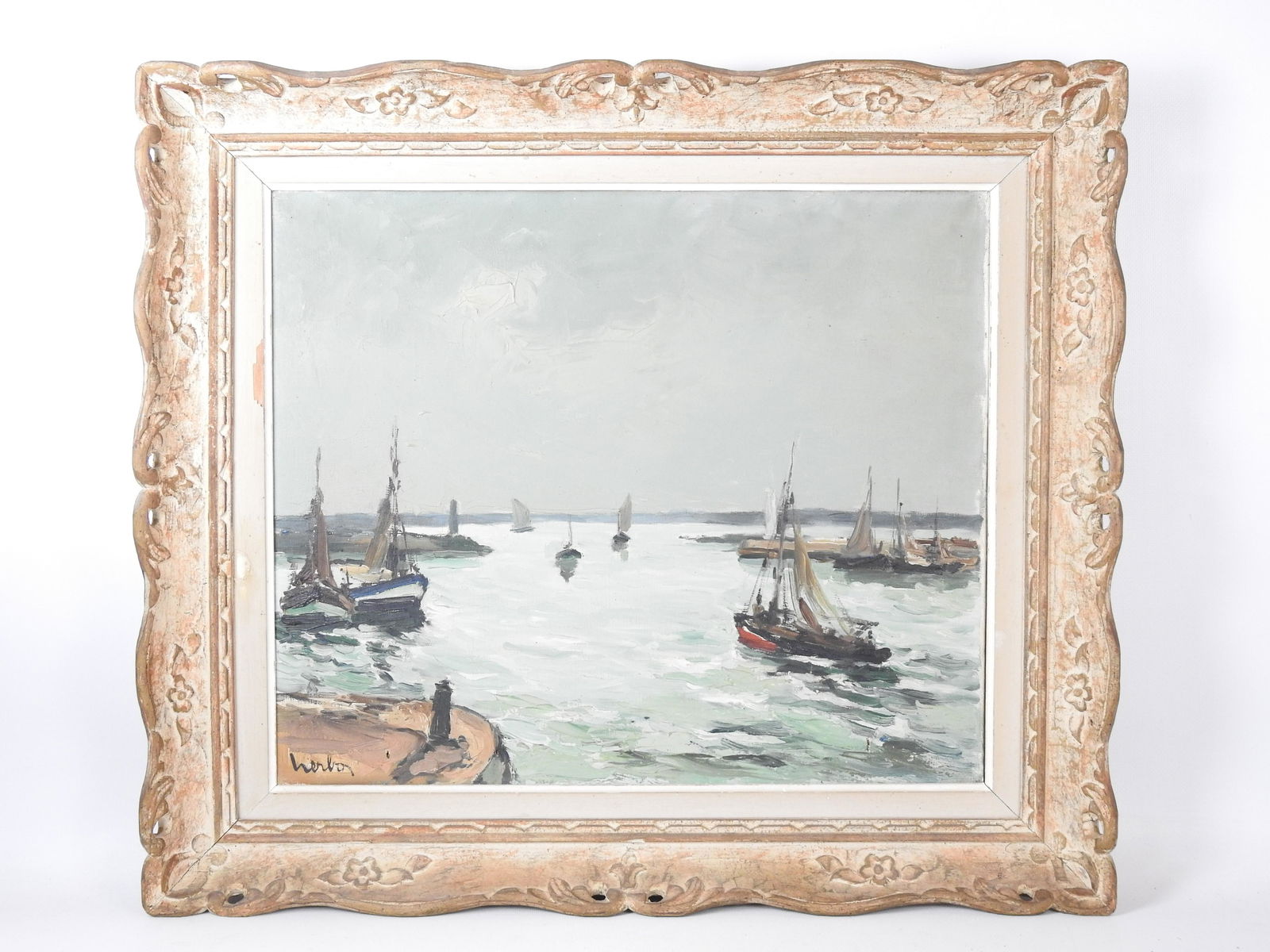 FERNAND HERBO: Fernand HERBO (1905-1995) : Port d'Honfleur. Huile sur toile. SignÃ© en bas Ã droite. 55 x 46 cm.