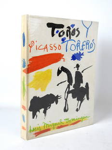 PICASSO: DOMINGUIN Louis-Miguel - BOUDAILLE Georges - PICASSO Pablo. Toros y toreros. Paris, Editions du Cercle d'art, 1962. Seconde edition. In-4. cartonnage de l'editeur, toile et illustre. Legeres usures.