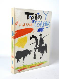 PICASSO: DOMINGUIN Louis-Miguel - BOUDAILLE Georges - PICASSO Pablo. Toros y toreros. Paris, Editions du Cercle d'art, 1962. Seconde edition. In-4. cartonnage de l'editeur, toile et illustre. Legeres usures.