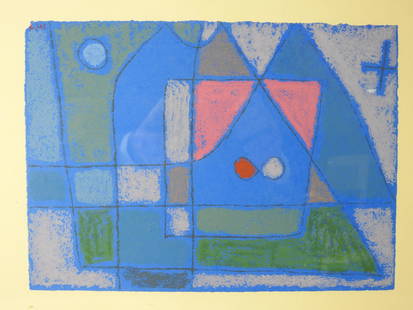 KLEE: Paul KLEE (1879-1940) Ein StÃ¼bchen in Venedig (petite chambre a Venise). Collotype en couleur. 1933. Signe en haut a gauche. 22 x 30 cm (verre sale).