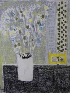 ALIOTTI: Claude ALIOTTI (1925 - 1989) Vase de fleurs. Crayon gras. Signe et date 1974. 27 x 21 cm