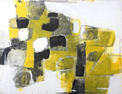 ALIOTTI: Claude ALIOTTI (1925 - 1989) Composition abstraite dans les teintes jaune noir et gris. Huile sur papier fort. Non signe. 50 x 65 cm.