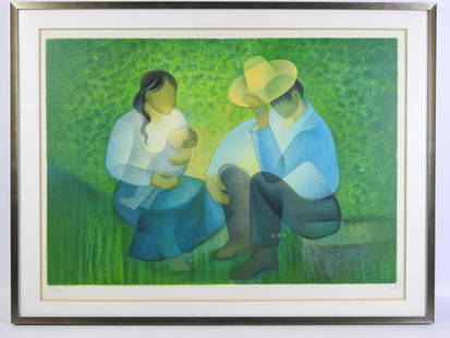 TOFFOLI: Louis TOFFOLI (1907-1999) : Famille mexicaine. Lithographie sur velin d'arches numerotee 59/125 et signee en bas Ã droite. 47 x 66 cm. Certificat d'authenticite Galerie Artco du 26/03/1984.