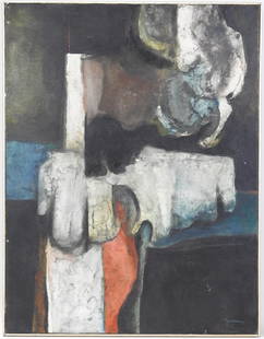 GAVEAU: Claude GAVEAU (1940) : Composition. Huile sur toile. Signee en bas Ã droite. 66 x 50 cm. Legers manques de peinture