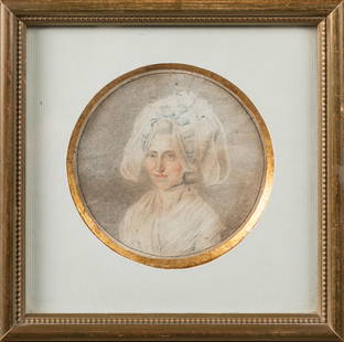 Louis Firmin LE CAMUS (Paris 1762-1808) : Portrait de femme. Dessin aux crayons a vue circulaire.: Louis Firmin LE CAMUS (Paris 1762-1808) : Portrait de femme. Dessin aux crayons a vue circulaire. Signe Le Camus delinavit. 1787. Diam: 10.5 cm.