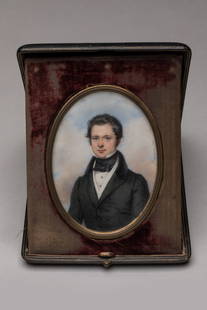 Pierre-Emmanuel de POMMAYRAC (Porto Rico 1807 - Paris 1880) : Miniature ovale representant Noel: Pierre-Emmanuel de POMMAYRAC (Porto Rico 1807 - Paris 1880) : Miniature ovale representant Noel Hippolyte Lenoir. Signe et date 1835. 11,5 x 8,5 cm. Presente en coffret.Eleve de Mme de Mirbel et de