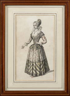 Atelier de Jean BERAIN:  Projet de costume de ballet, femme au miroir Plume et encre noire, lavis: Atelier de Jean BERAIN: Projet de costume Plume et encre noire, lavis gris.25 x 19,8 cm(Quelques rousseurs)