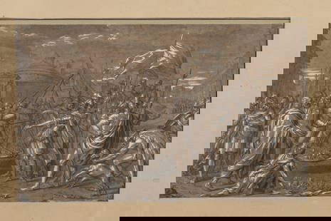 Ecole FRANCAISE du XVIIeme siecle : Le butin Plume et encre brune, lavis brun avec des rehauts de: Ecole FRANCAISE du XVIIeme siecle : Le butinPlume et encre brune, lavis brun avec des rehauts de gouache blanche19 x 30,5 cmTres insoleExpert : cabinet de Bayser
