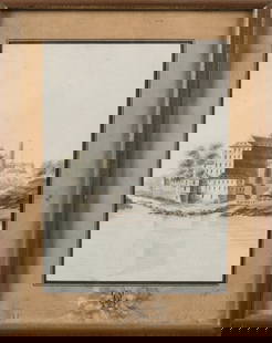 Jacques Pierre FranÃ§ois SALMON (1781-1855) attribue a : Vue de la ville d'Orleans prise des: Jacques Pierre FranÃ§ois SALMON (1781-1855) attribue a : Vue de la ville d'Orleans prise des Capucins. Vue de la ville d'Orleans prise de l'ile Arrault. Deux lavis d'encre en pendant. 36 x 55 cm.