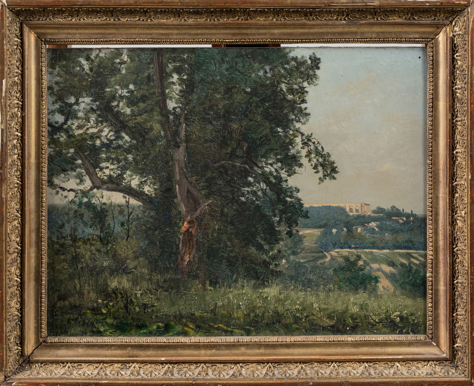 Ecole FRANCAISE de la fin du XIXeme siecle : Saint Mammes. Huile sur panneau d'acajou (Dubus). Trace (1 of 3)