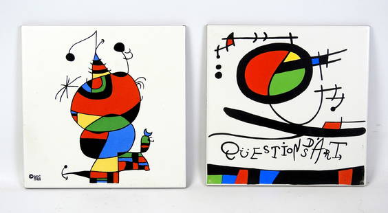 MIRO (dans le gout) : Deux carreaux muraux de ceramique Editeur Zirconio, Espagne. 20x20 cm: MIRO (dans le gout) : Deux carreaux muraux de ceramique Editeur Zirconio, Espagne. 20x20 cm