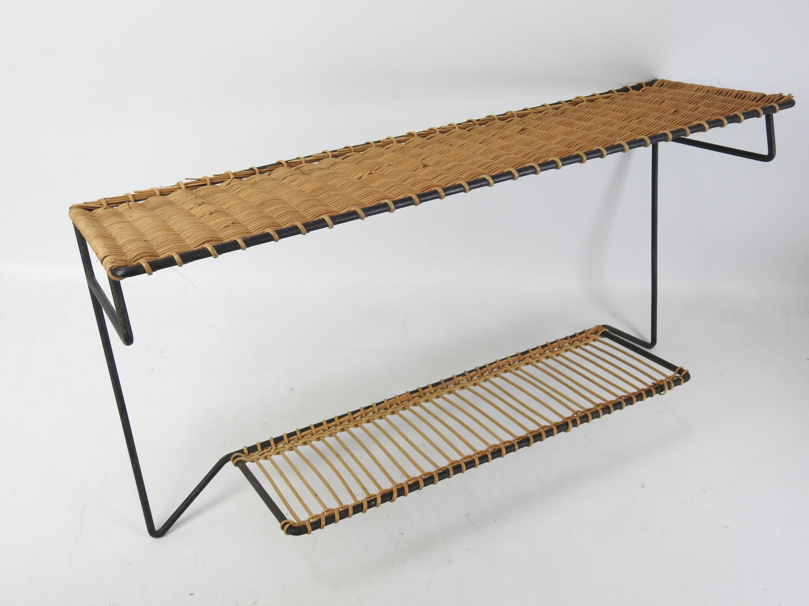 attribue a Raoul GUYS (FranÃ§ais, actif dans les annees 1950):  Etagere en rotin tresse et tubes de (1 of 9)