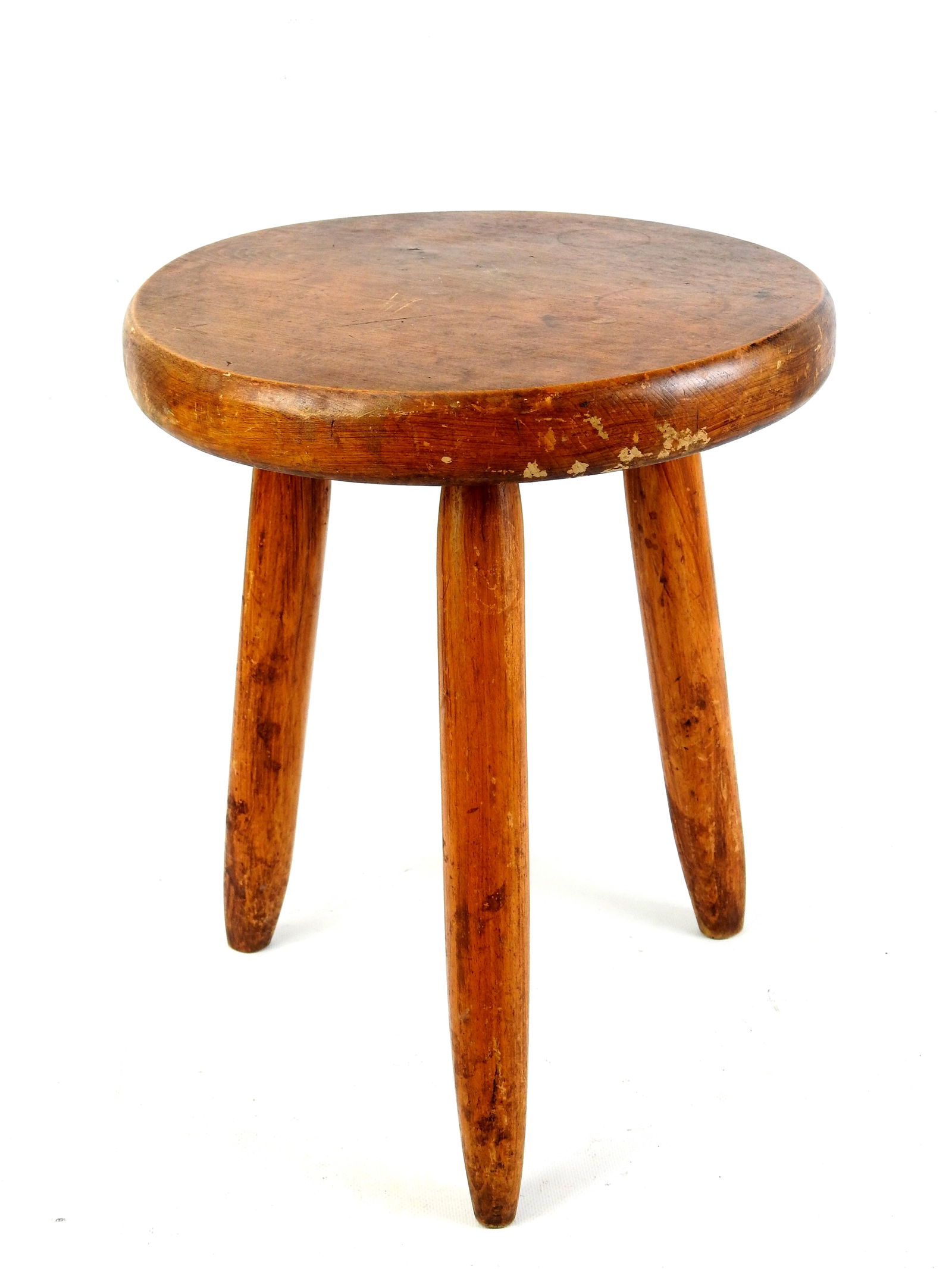 TABOURET DE BERGER tripode en bois naturel. H: 45 - Diam : 35 cm. Petites taches sur le plateau. (1 of 4)