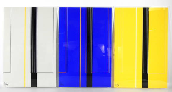 Luc PEIRE (1916-1994) : Triptyque. Sérigraphie en couleur sur plexiglas. Signé en bas à gauche.: Luc PEIRE (1916-1994) : Triptyque. Sérigraphie en couleur sur plexiglas. Signé en bas à gauche. Justifié 39/100 au dos. 60 x 40 cm.