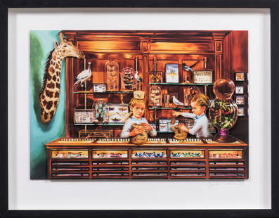 Sala LIEBER (artiste Hongroise née en 1980) : "Sucré shop". Tableau Pop Art 3D. Signé. Annoté: Sala LIEBER (artiste Hongroise née en 1980) : "Sucré shop". Tableau Pop Art 3D. Signé. Annoté archiv. Dans son cadre. 65 x 50 cm