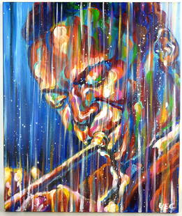 SEMA LAO (née en 1987) : Miles Davis. Huile sur toile. Signé en bas à droite. Titré au revers et: SEMA LAO (née en 1987) : Miles Davis. Huile sur toile. Signé en bas à droite. Titré au revers et daté 2016. 55 x 46 cm.