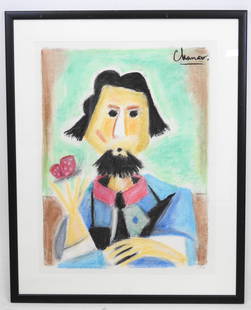 Roland CHANCO (1914-2017) : L entomologiste. Dessi: Roland CHANCO (1914-2017) : L entomologiste. Dessin en couleur au pastel. Signe en haut a droite. 2003. 63 x 47 cm. Monte en cadre noir sous verre dimensions 78,5 x 63,5cm Bibliographie : Catalogue